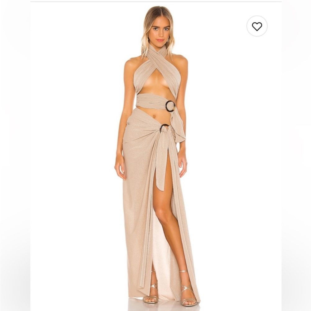 Bronx and Banco Sand Cleopatra Buckle Draped Maxi Gown Size Medium/fit s-m